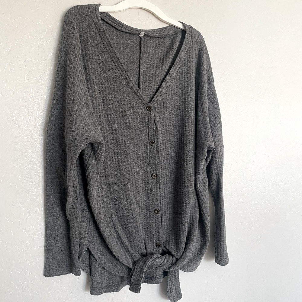 Red AND Grey Waffle Long-Sleeve Top